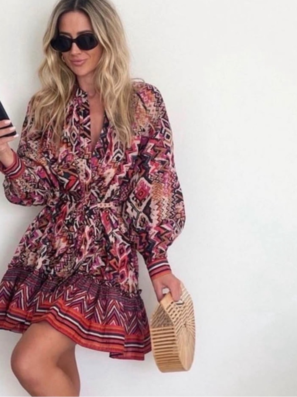 Zara Boho Printed Mini cotton Dress